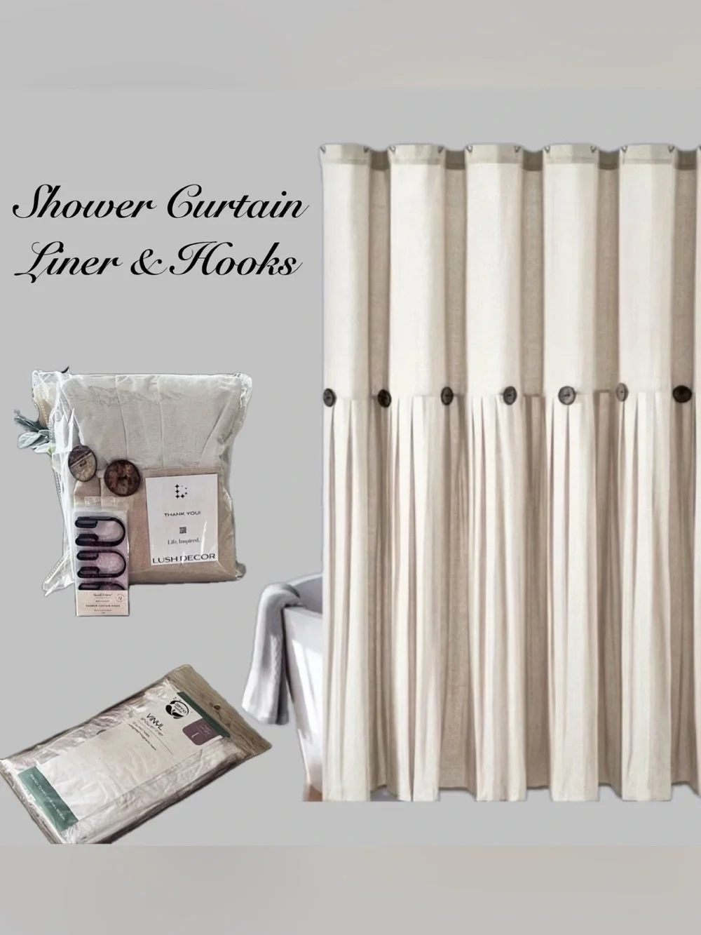 Lush Decor Linen Farmhouse- Boho style Shower Curtain ~New~With Rings & Liner